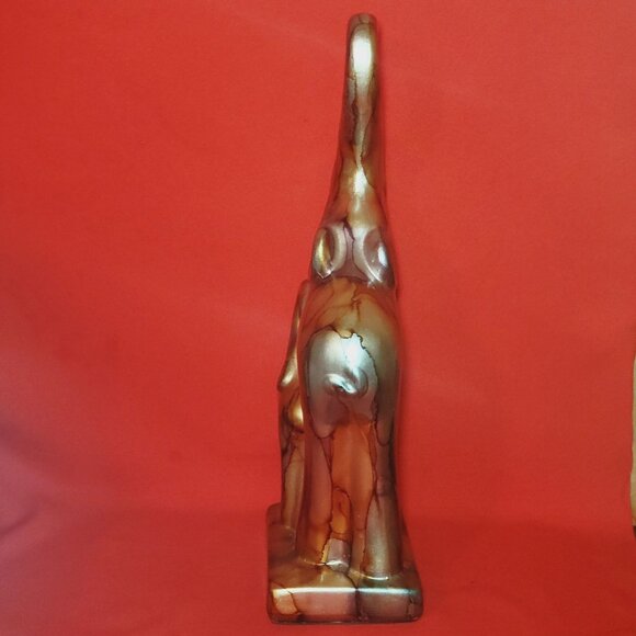Gold Glazed Elephant Mom Baby Figurine Sculpture Long Legs Free Standing Statue - Picture 6 of 13
